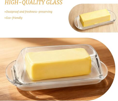 Elegant Glass Butter dish with Lid, Dust-proof and Freshness-preserving Butter Keeper for Countertop, Suitable for Home Kitchens, Restaurants, and Parties, Transparent Design in Saudi Arabia