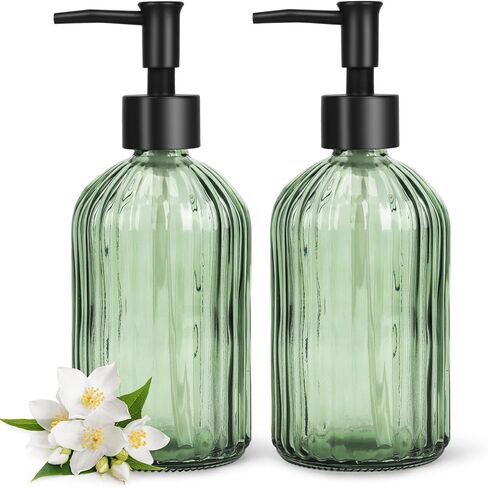 2 Pack Gem Glass Soap Dispenser with Black Plastic Pump, 13oz Liquid Hand Soap Dispenser, Rustproof Pump for Kitchen & Bathroom, Great for Lotions, Essential Oil, Liquid Soaps-Blue in Kuwait