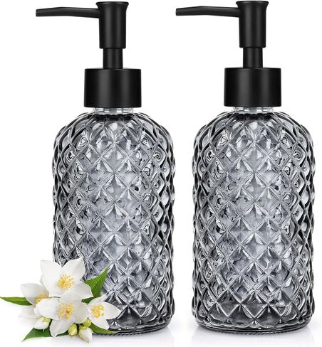 2 Pack Gem Glass Soap Dispenser with Black Plastic Pump, 13oz Liquid Hand Soap Dispenser, Rustproof Pump for Kitchen & Bathroom, Great for Lotions, Essential Oil, Liquid Soaps-Blue in Saudi Arabia