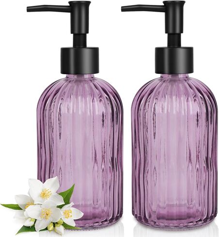 2 Pack Gem Glass Soap Dispenser with Black Plastic Pump, 13oz Liquid Hand Soap Dispenser, Rustproof Pump for Kitchen & Bathroom, Great for Lotions, Essential Oil, Liquid Soaps-Blue in Saudi Arabia