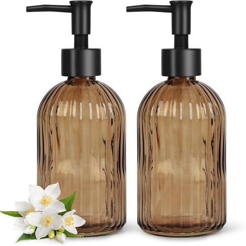 2 Pack Gem Glass Soap Dispenser with Black Plastic Pump, 13oz Liquid Hand Soap Dispenser, Rustproof Pump for Kitchen & Bathroom, Great for Lotions, Essential Oil, Liquid Soaps-Blue in Saudi Arabia