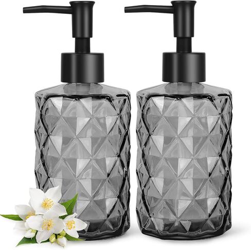 2 Pack Gem Glass Soap Dispenser with Black Plastic Pump, 13oz Liquid Hand Soap Dispenser, Rustproof Pump for Kitchen & Bathroom, Great for Lotions, Essential Oil, Liquid Soaps-Blue in Saudi Arabia