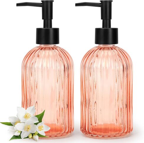 2 Pack Gem Glass Soap Dispenser with Black Plastic Pump, 13oz Liquid Hand Soap Dispenser, Rustproof Pump for Kitchen & Bathroom, Great for Lotions, Essential Oil, Liquid Soaps-Blue in Saudi Arabia