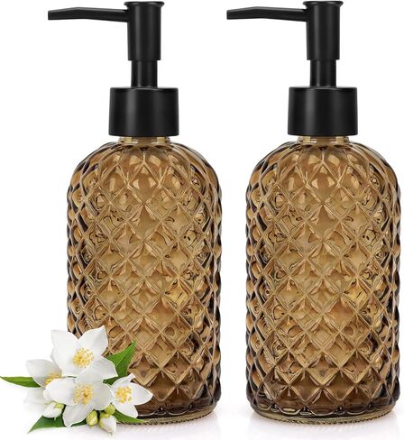 2 Pack Gem Glass Soap Dispenser with Black Plastic Pump, 13oz Liquid Hand Soap Dispenser, Rustproof Pump for Kitchen & Bathroom, Great for Lotions, Essential Oil, Liquid Soaps-Blue in Saudi Arabia