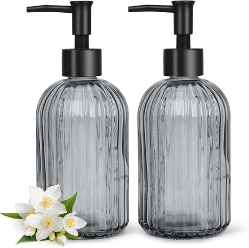 2 Pack Gem Glass Soap Dispenser with Black Plastic Pump, 13oz Liquid Hand Soap Dispenser, Rustproof Pump for Kitchen & Bathroom, Great for Lotions, Essential Oil, Liquid Soaps-Blue in Saudi Arabia