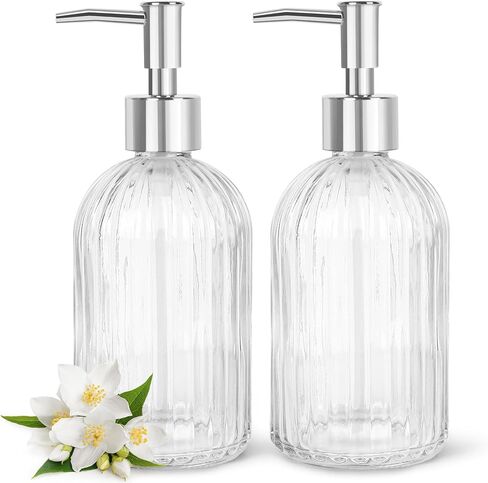 2 Pack Gem Glass Soap Dispenser with Black Plastic Pump, 13oz Liquid Hand Soap Dispenser, Rustproof Pump for Kitchen & Bathroom, Great for Lotions, Essential Oil, Liquid Soaps-Blue in Saudi Arabia