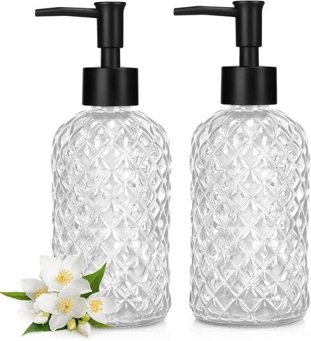 2 Pack Gem Glass Soap Dispenser with Black Plastic Pump, 13oz Liquid Hand Soap Dispenser, Rustproof Pump for Kitchen & Bathroom, Great for Lotions, Essential Oil, Liquid Soaps-Blue in Saudi Arabia