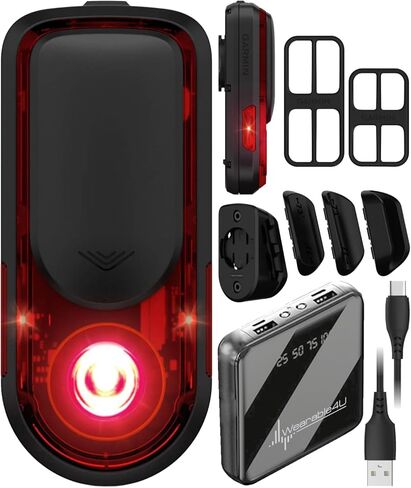 Garmin Varia RearVue 820, Advanced Rearview Radar & Tail Light, Enhanced Visibility & Awareness for Cyclists, Advanced Vehicle Tracking & Brake Light w/Wearable4U PowerBank Bundle in Saudi Arabia