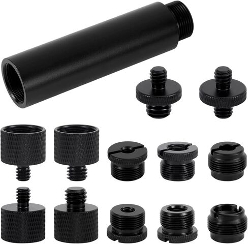 13pcs Microphone Stand Adapter Screws with Extension Tubes, Aluminum Alloy 3/8" to 5/8" & 1/4" Thread Converters Mic Screw Adapter Accessories for Mic Boom Arm Mount Camera Tripod Fill Light in Kuwait