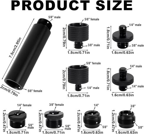 13pcs Microphone Stand Adapter Screws with Extension Tubes, Aluminum Alloy 3/8" to 5/8" & 1/4" Thread Converters Mic Screw Adapter Accessories for Mic Boom Arm Mount Camera Tripod Fill Light in Kuwait
