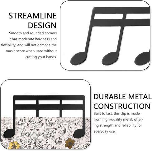 Metal Music Note M-Shaped Book Clip, Sheet Music Stand Clip for Outdoor Performances, Bookmark, Book Piano, Guitar, Violin, Keyboard (Black) in Saudi Arabia