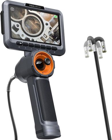 Teslong Dual Lens 360 Articulating Borescope with Light, 5'' Monitor Industrial Inspection Camera with 4-Way Joystick Articulation, HD Endoscope Camera for Automotive and Mechanics (0.24inch-5FT) in Saudi Arabia