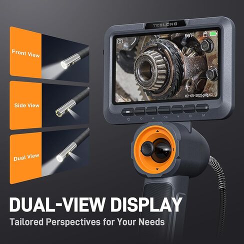 Teslong Dual Lens 360 Articulating Borescope with Light, 5'' Monitor Industrial Inspection Camera with 4-Way Joystick Articulation, HD Endoscope Camera for Automotive and Mechanics (0.24inch-5FT) in Saudi Arabia