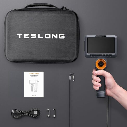Teslong Dual Lens 360 Articulating Borescope with Light, 5'' Monitor Industrial Inspection Camera with 4-Way Joystick Articulation, HD Endoscope Camera for Automotive and Mechanics (0.24inch-5FT) in Saudi Arabia