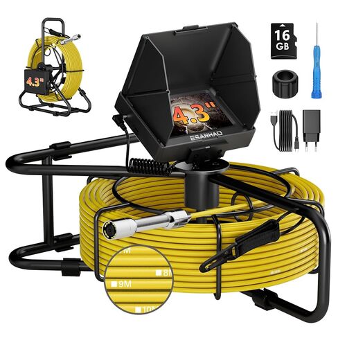 كاميرا الصرف الصحي 100 قدم / 30 متر كاميرا منظار بوريسكوب لفحص الأنابيب مع ضوء 12 مصباح LED 4.3 بوصة شاشة IPS 22 مم سباكة ثعبان بطارية 8500 مللي أمبير في الساعة (30 مترًا بدون وظيفة DVR) in Kuwait