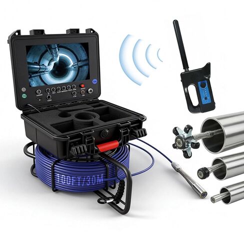 كاميرا الصرف الصحي مع جهاز إرسال 512 هرتز، بوريسكوبات ذاتية التسوية، شاشة ملونة عالية الدقة 9 بوصات مقاومة للماء IP68، كاميرا بوريسكوب مع ضوء 100 قدم / 30 مترًا لأنابيب تصريف أنابيب الجدار المنزلي in Kuwait