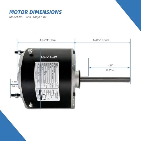 W51-14CJA1-02 Condenser Fan Motor 1/4 HP 208-230V 1075RPM Replaces FSE1026SV1 WG840728 D7909 D909 51-23054-11 Reversible Rotation 1.4A 48 Frame with 10uf Capacitor in Kuwait