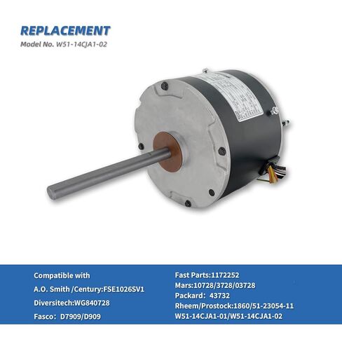 W51-14CJA1-02 Condenser Fan Motor 1/4 HP 208-230V 1075RPM Replaces FSE1026SV1 WG840728 D7909 D909 51-23054-11 Reversible Rotation 1.4A 48 Frame with 10uf Capacitor in Kuwait