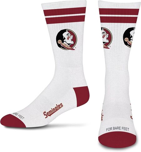 For Bare Feet NCAA White Stripes Crew Sock LARGE in Saudi Arabia