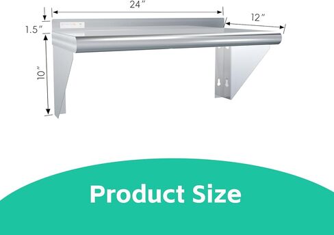 رف من الفولاذ المقاوم للصدأ STABLEINK مقاس 12 × 24 بوصة، أرفف تجارية شديدة التحمل مع دعامتين رفوف معدنية مثبتة على الحائط للمطعم والمطبخ وغرفة الغسيل والمرآب والمنزل in Saudi Arabia