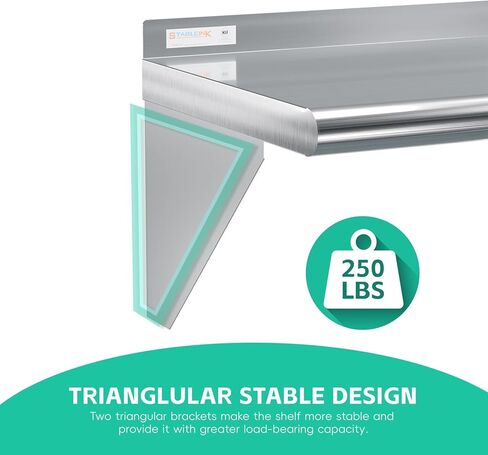 رف من الفولاذ المقاوم للصدأ STABLEINK مقاس 12 × 24 بوصة، أرفف تجارية شديدة التحمل مع دعامتين رفوف معدنية مثبتة على الحائط للمطعم والمطبخ وغرفة الغسيل والمرآب والمنزل in Saudi Arabia