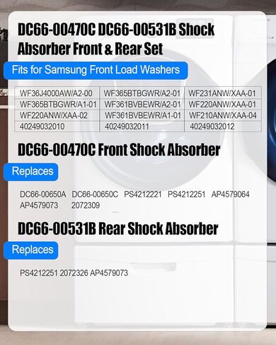 مجموعة ممتص الصدمات الأمامية والخلفية DC66-00470C DC66-00531B مناسبة لغسالات سامسونج WF36J4000AW WF231ANW WF365BTBGWR WF361BVBEWR، 4 قطع in Kuwait