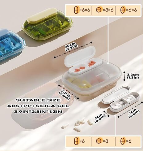 منظم حبوب السفر من MURRI&MURRDI، حاوية حبوب صغيرة 6 حجرات، صندوق حبوب يومي للجيب، حقيبة حبوب محمولة للمحفظة، منظم أدوية قابل للفصل (أبيض G) in Kuwait