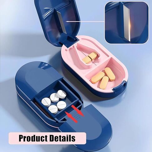 Stainless Steel Pill Cutting & Storage Box, Portable Pill Case with Sharp Blades, Suitable for Splitting Large, Small and Oval Pills in Saudi Arabia
