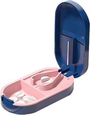 Stainless Steel Pill Cutting & Storage Box, Portable Pill Case with Sharp Blades, Suitable for Splitting Large, Small and Oval Pills in Saudi Arabia