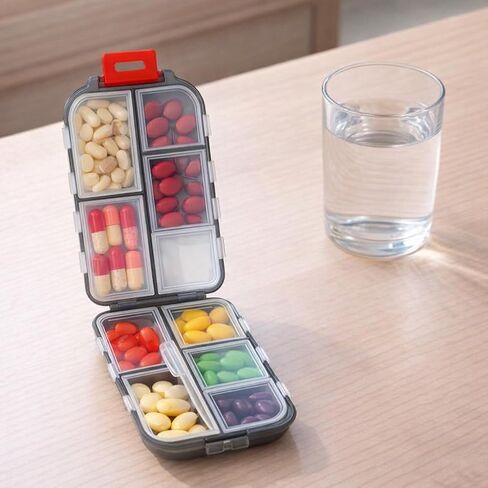 Portable Pill Organizer Box with 10 Compartments, Travel Medicine Storage Box Pill Dispenser Storage Case for Medication, Vitamins, Fish Oils, Supplements in Saudi Arabia
