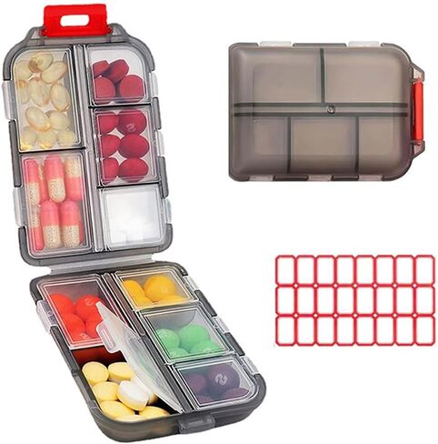 Portable Pill Organizer Box with 10 Compartments, Travel Medicine Storage Box Pill Dispenser Storage Case for Medication, Vitamins, Fish Oils, Supplements in Saudi Arabia