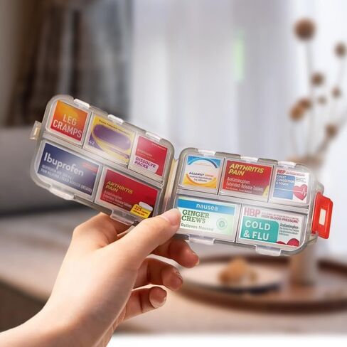 Portable Pill Organizer Box with 10 Compartments, Travel Medicine Storage Box Pill Dispenser Storage Case for Medication, Vitamins, Fish Oils, Supplements in Saudi Arabia