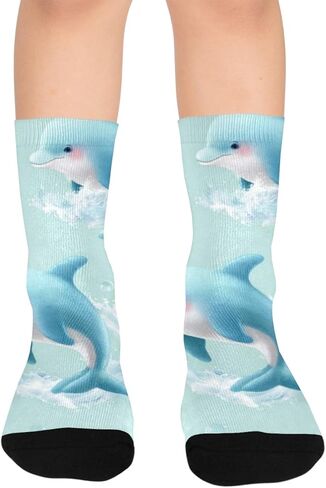 جوارب لطيفة للتنزه سيرًا على الأقدام باللون الأخضر دولفين - جوارب شتوية حرارية سميكة دافئة للأطفال الصغار للأولاد والبنات للمدرسة، والارتداء اليومي والأنشطة الخارجية in Kuwait