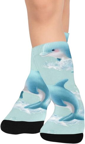 جوارب لطيفة للتنزه سيرًا على الأقدام باللون الأخضر دولفين - جوارب شتوية حرارية سميكة دافئة للأطفال الصغار للأولاد والبنات للمدرسة، والارتداء اليومي والأنشطة الخارجية in Kuwait