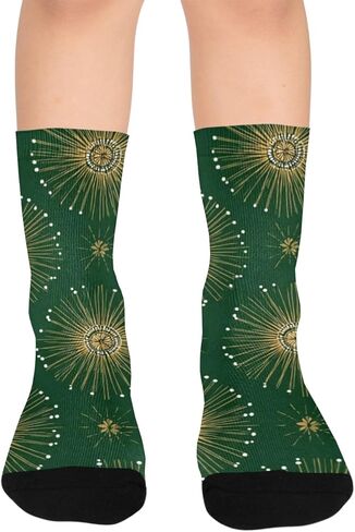 جوارب فاخرة للمشي بطباعة خضراء احتفالية - جوارب شتوية حرارية سميكة دافئة للأولاد والبنات للمدرسة، والارتداء اليومي والأنشطة الخارجية in Kuwait