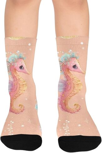جوارب التنزه سيرًا على الأقدام بنمط فرس البحر الباستيل - جوارب شتوية حرارية سميكة دافئة للأولاد والبنات للمدرسة، والارتداء اليومي والأنشطة الخارجية in Kuwait