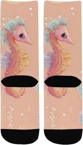 جوارب التنزه سيرًا على الأقدام بنمط فرس البحر الباستيل - جوارب شتوية حرارية سميكة دافئة للأولاد والبنات للمدرسة، والارتداء اليومي والأنشطة الخارجية in Kuwait