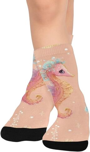 جوارب التنزه سيرًا على الأقدام بنمط فرس البحر الباستيل - جوارب شتوية حرارية سميكة دافئة للأولاد والبنات للمدرسة، والارتداء اليومي والأنشطة الخارجية in Kuwait