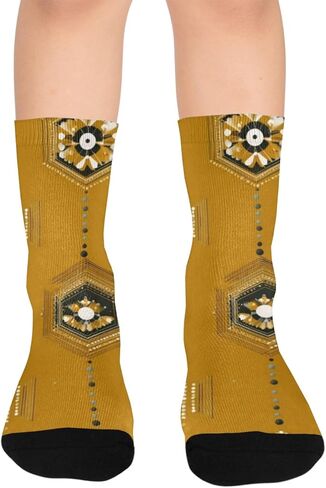 جوارب المشي لمسافات طويلة بطبعة سداسية ذهبية - جوارب شتوية حرارية سميكة دافئة للأطفال الصغار للأولاد والبنات للمدرسة، والارتداء اليومي والأنشطة الخارجية in Kuwait