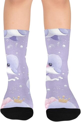 جوارب بيربل رويال دولفين آرت للمشي لمسافات طويلة - جوارب شتوية حرارية سميكة دافئة للأولاد والبنات للمدرسة، والارتداء اليومي والأنشطة الخارجية in Kuwait