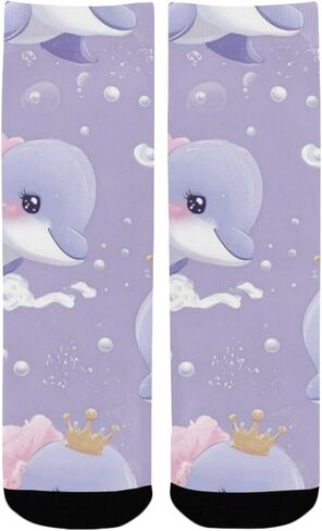 جوارب بيربل رويال دولفين آرت للمشي لمسافات طويلة - جوارب شتوية حرارية سميكة دافئة للأولاد والبنات للمدرسة، والارتداء اليومي والأنشطة الخارجية in Kuwait