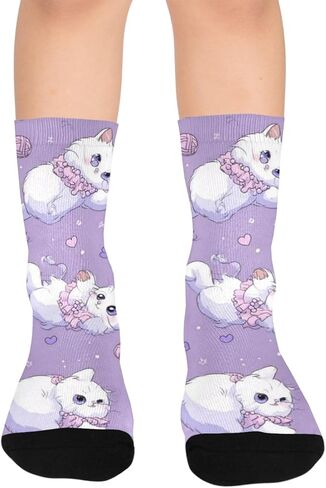 جوارب كارتون كاتس أرجوانية للمشي لمسافات طويلة - جوارب شتوية حرارية سميكة دافئة للأطفال الصغار للأولاد والبنات للمدرسة، والارتداء اليومي والأنشطة الخارجية in Kuwait