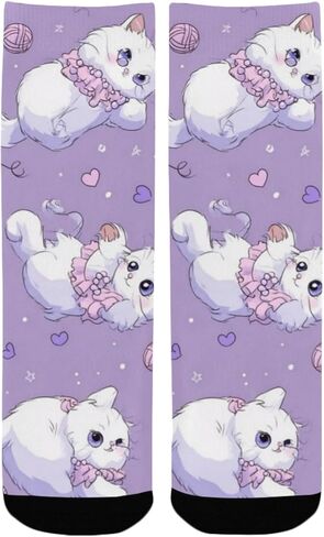 جوارب كارتون كاتس أرجوانية للمشي لمسافات طويلة - جوارب شتوية حرارية سميكة دافئة للأطفال الصغار للأولاد والبنات للمدرسة، والارتداء اليومي والأنشطة الخارجية in Kuwait