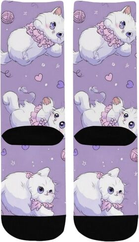 جوارب كارتون كاتس أرجوانية للمشي لمسافات طويلة - جوارب شتوية حرارية سميكة دافئة للأطفال الصغار للأولاد والبنات للمدرسة، والارتداء اليومي والأنشطة الخارجية in Kuwait