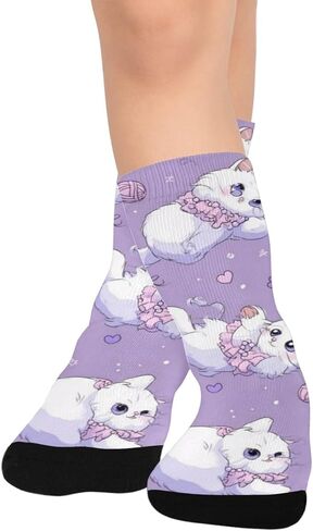 جوارب كارتون كاتس أرجوانية للمشي لمسافات طويلة - جوارب شتوية حرارية سميكة دافئة للأطفال الصغار للأولاد والبنات للمدرسة، والارتداء اليومي والأنشطة الخارجية in Kuwait