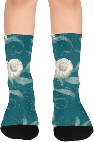 جوارب للمشي لمسافات طويلة على شكل أصداف ساحلية باللون الأخضر الداكن - جوارب شتوية حرارية سميكة دافئة للأولاد والبنات للمدرسة، والارتداء اليومي والأنشطة الخارجية in Kuwait