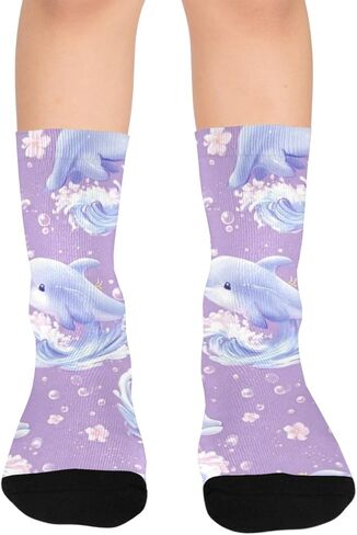 جوارب الصيف الباستيل الدلافين الأرجوانية للمشي لمسافات طويلة - جوارب شتوية حرارية سميكة دافئة للأولاد والبنات للمدرسة، والارتداء اليومي والأنشطة الخارجية in Kuwait