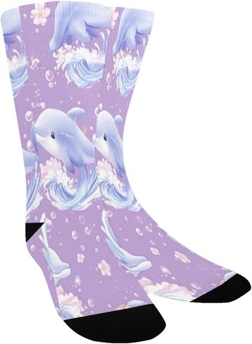 جوارب الصيف الباستيل الدلافين الأرجوانية للمشي لمسافات طويلة - جوارب شتوية حرارية سميكة دافئة للأولاد والبنات للمدرسة، والارتداء اليومي والأنشطة الخارجية in Kuwait