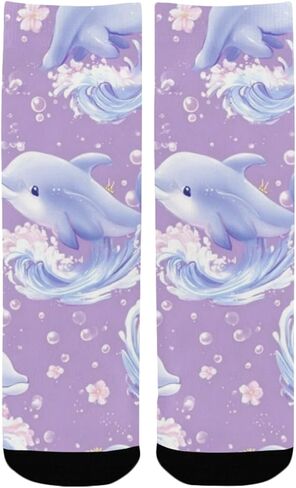 جوارب الصيف الباستيل الدلافين الأرجوانية للمشي لمسافات طويلة - جوارب شتوية حرارية سميكة دافئة للأولاد والبنات للمدرسة، والارتداء اليومي والأنشطة الخارجية in Kuwait