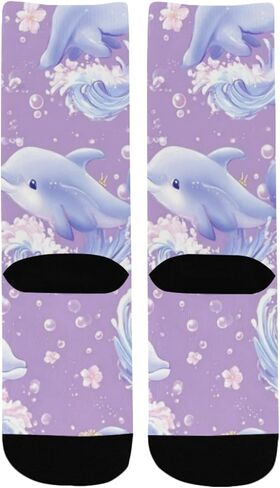 جوارب الصيف الباستيل الدلافين الأرجوانية للمشي لمسافات طويلة - جوارب شتوية حرارية سميكة دافئة للأولاد والبنات للمدرسة، والارتداء اليومي والأنشطة الخارجية in Kuwait